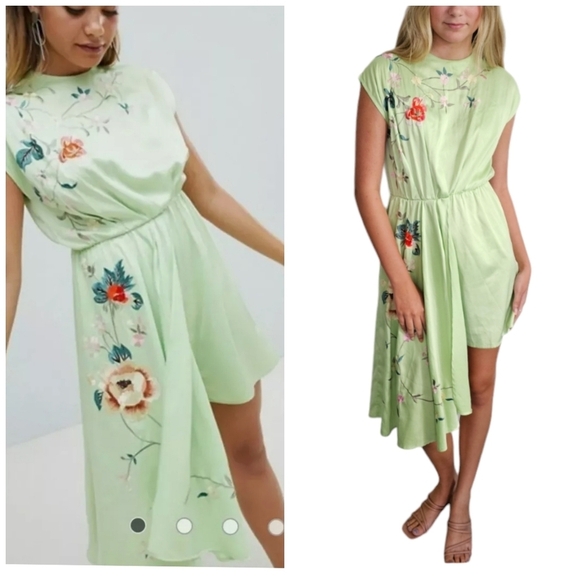 ASOS Light Green Floral Asymmetric Open Back Romper - Picture 1 of 13